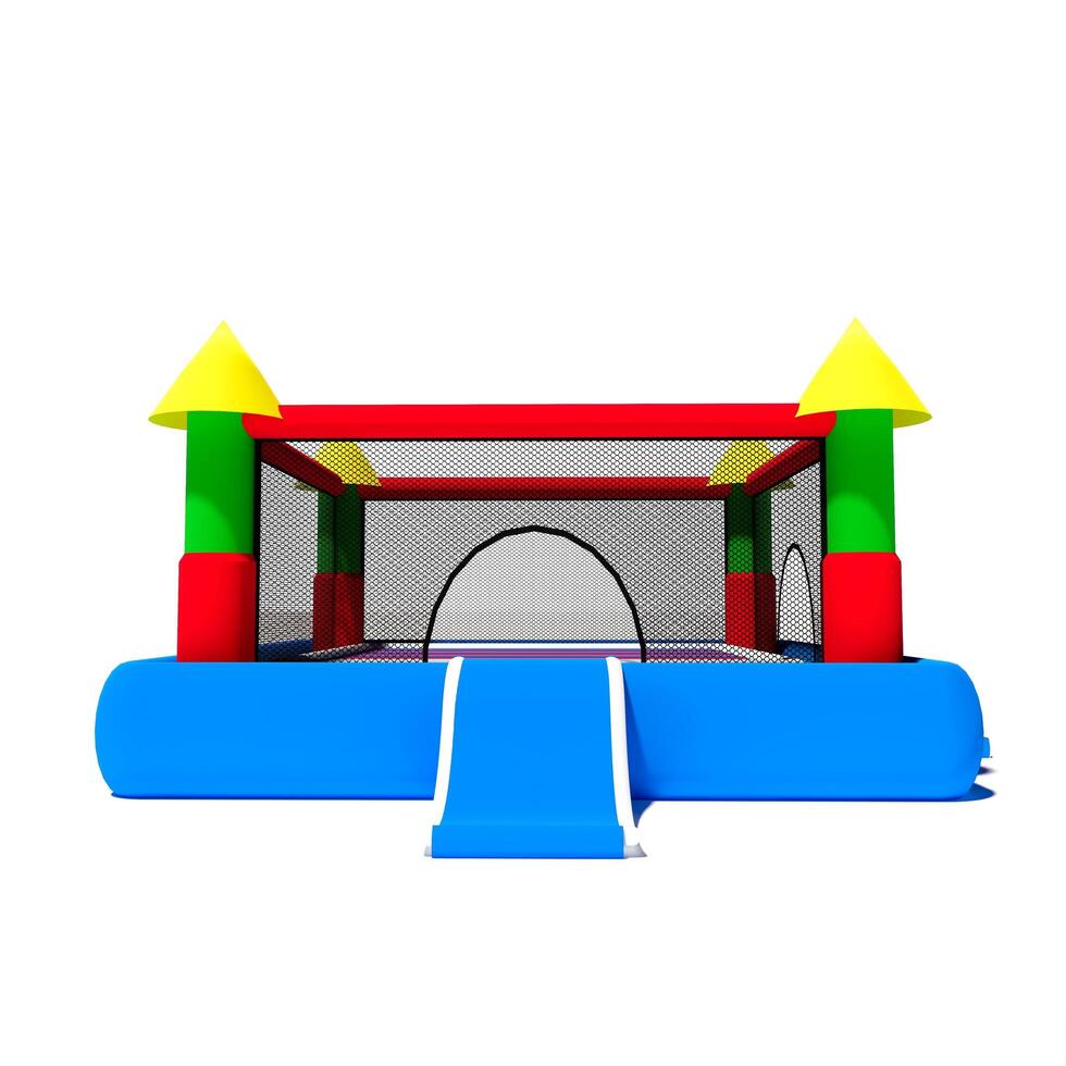 Bounce bouncy castle house isolated on white background. 3D illustration rendering photo