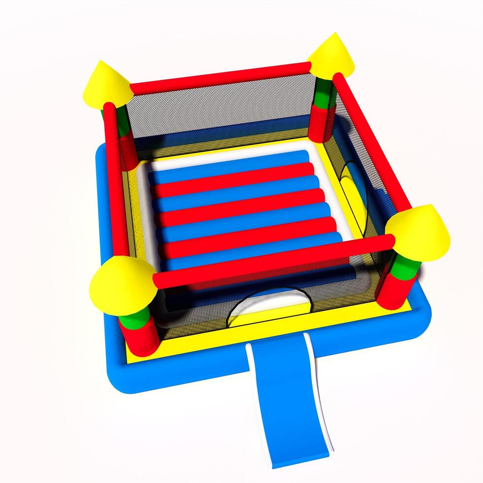 Bounce bouncy castle house isolated on white background. 3D illustration rendering photo