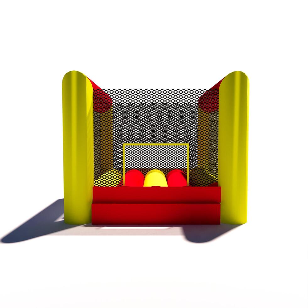 Bounce bouncy castle house isolated on white background. 3D illustration rendering photo