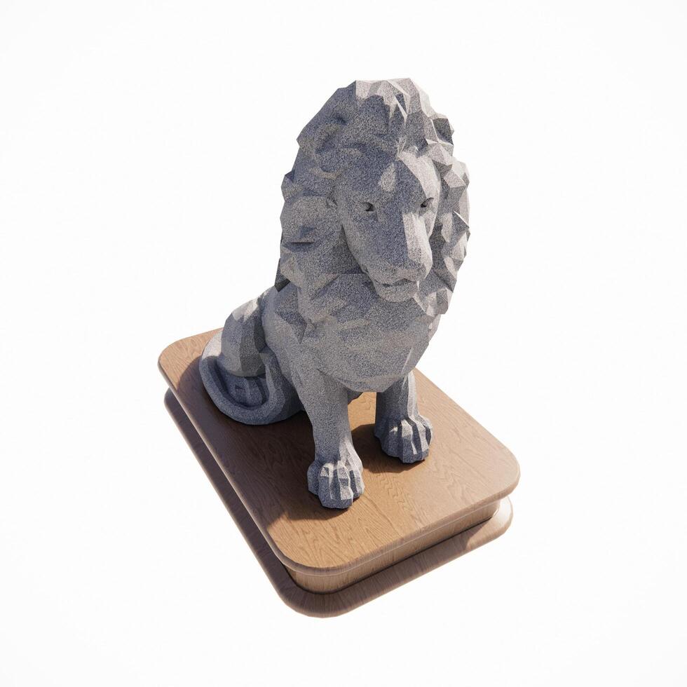 Stone Lion statue on a wooden plank photo