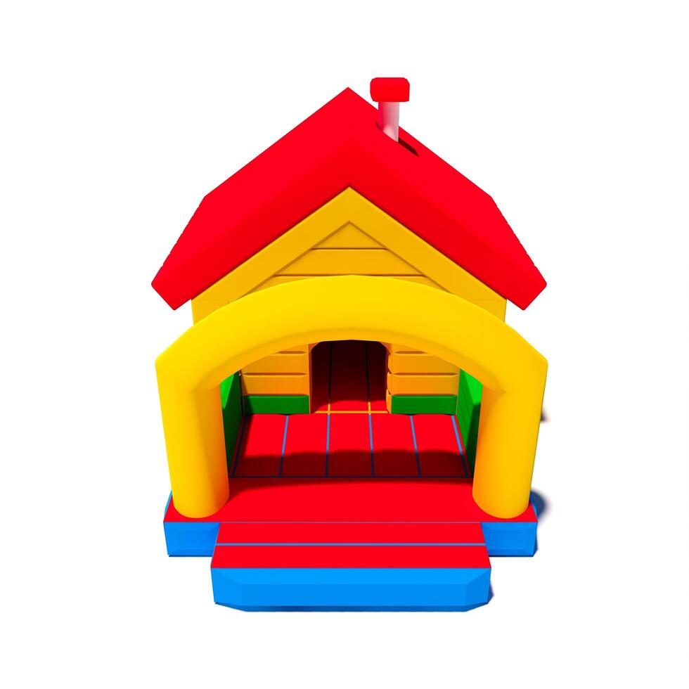 Bounce bouncy castle house isolated on white background. 3D illustration rendering photo