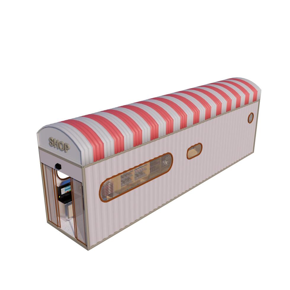 3d Illustration rendering old shipping container is converted into a shop or mini market photo