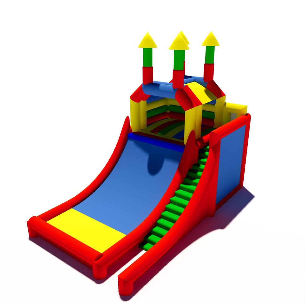 Bounce bouncy castle house isolated on white background. 3D illustration rendering photo