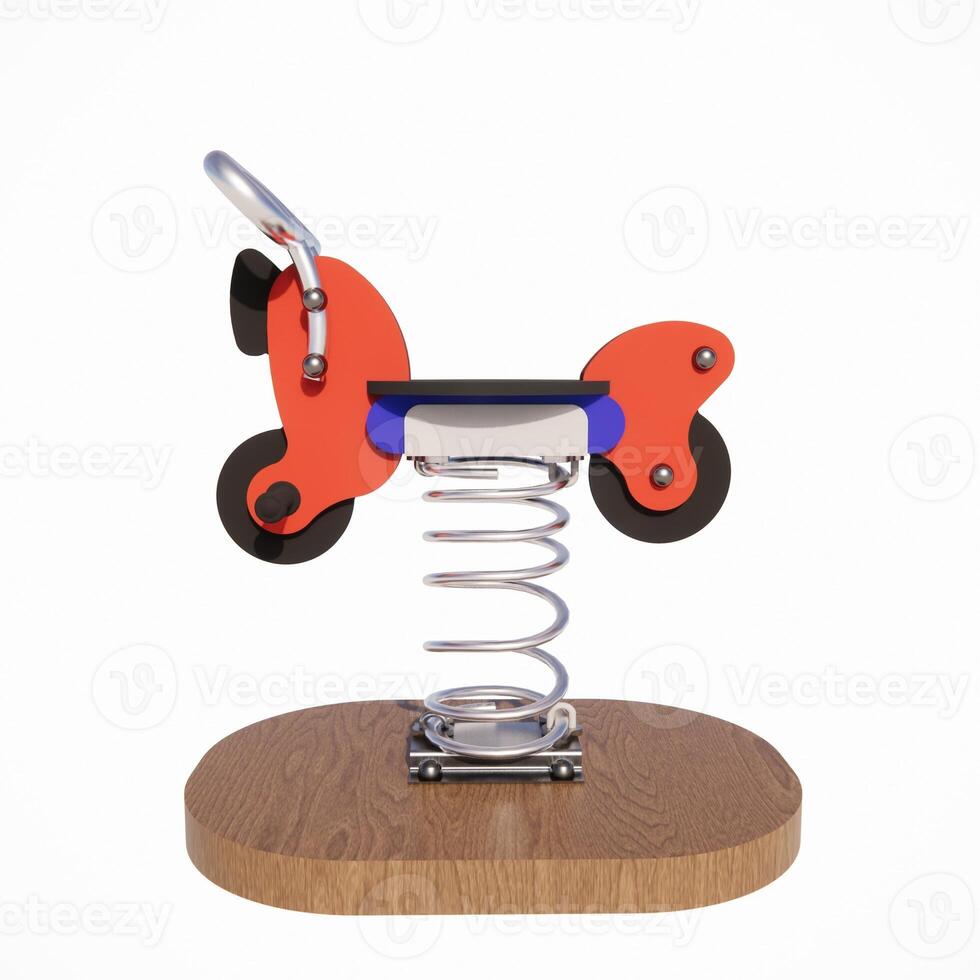 playground park spring springer for kids with wooden base and isolated on white background 3d rendering photo