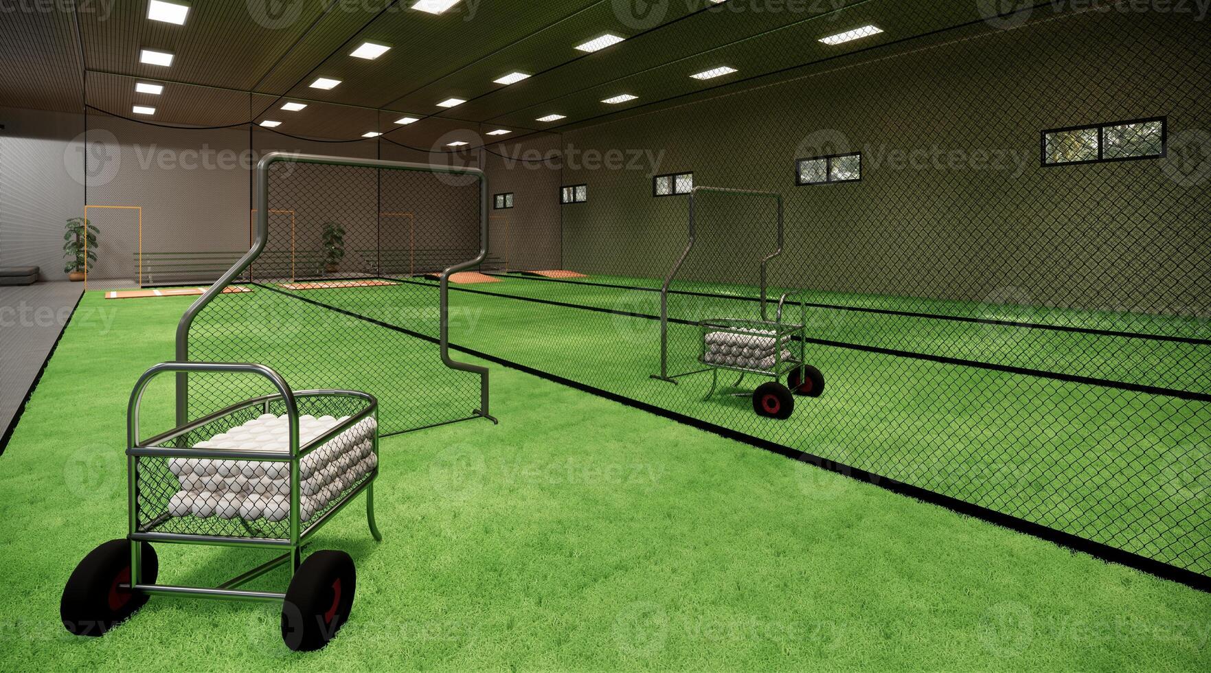 Indoor Batting Cages For Baseball and Softball 3d rendering illustration photo
