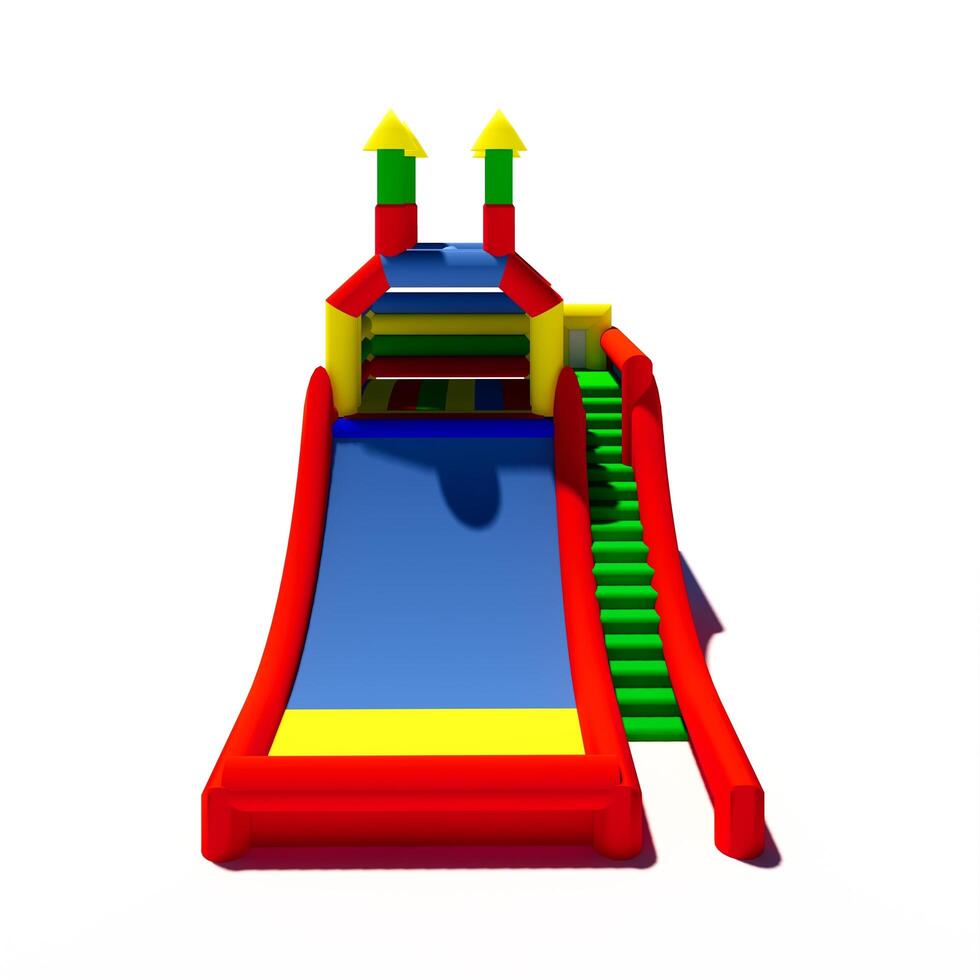 Bounce bouncy castle house isolated on white background. 3D illustration rendering photo