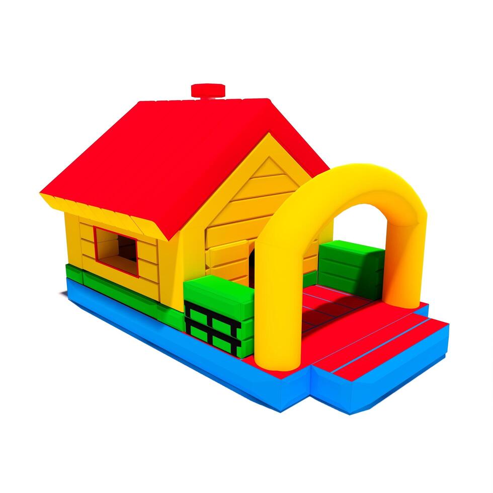 Bounce bouncy castle house isolated on white background. 3D illustration rendering photo