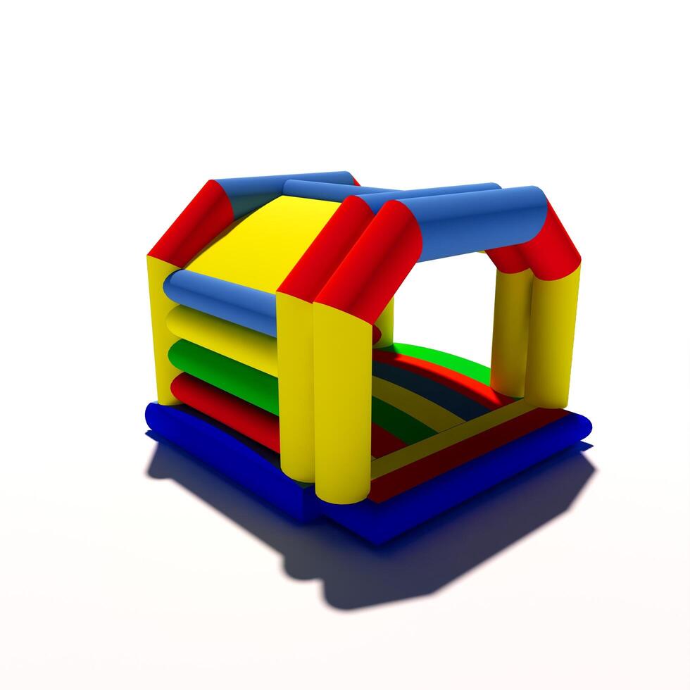 Bounce bouncy castle house isolated on white background. 3D illustration rendering photo