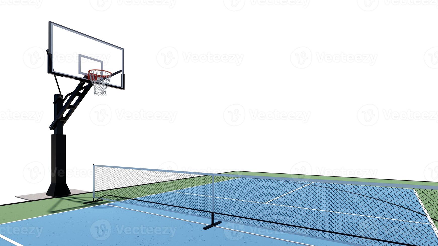 aerial view of a 3d render combination basketball and pickleball court multi sport photo
