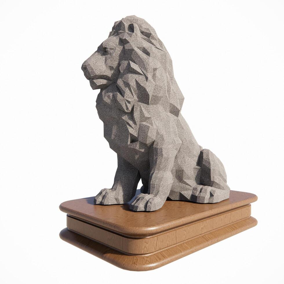 Stone Lion statue on a wooden plank photo