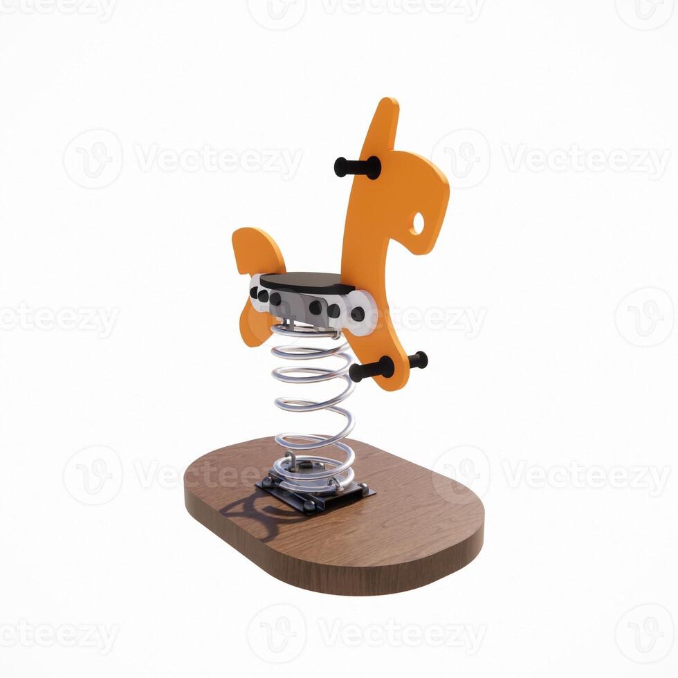 3d rendering playground park spring springer for kids with wooden base and isolated on white background photo