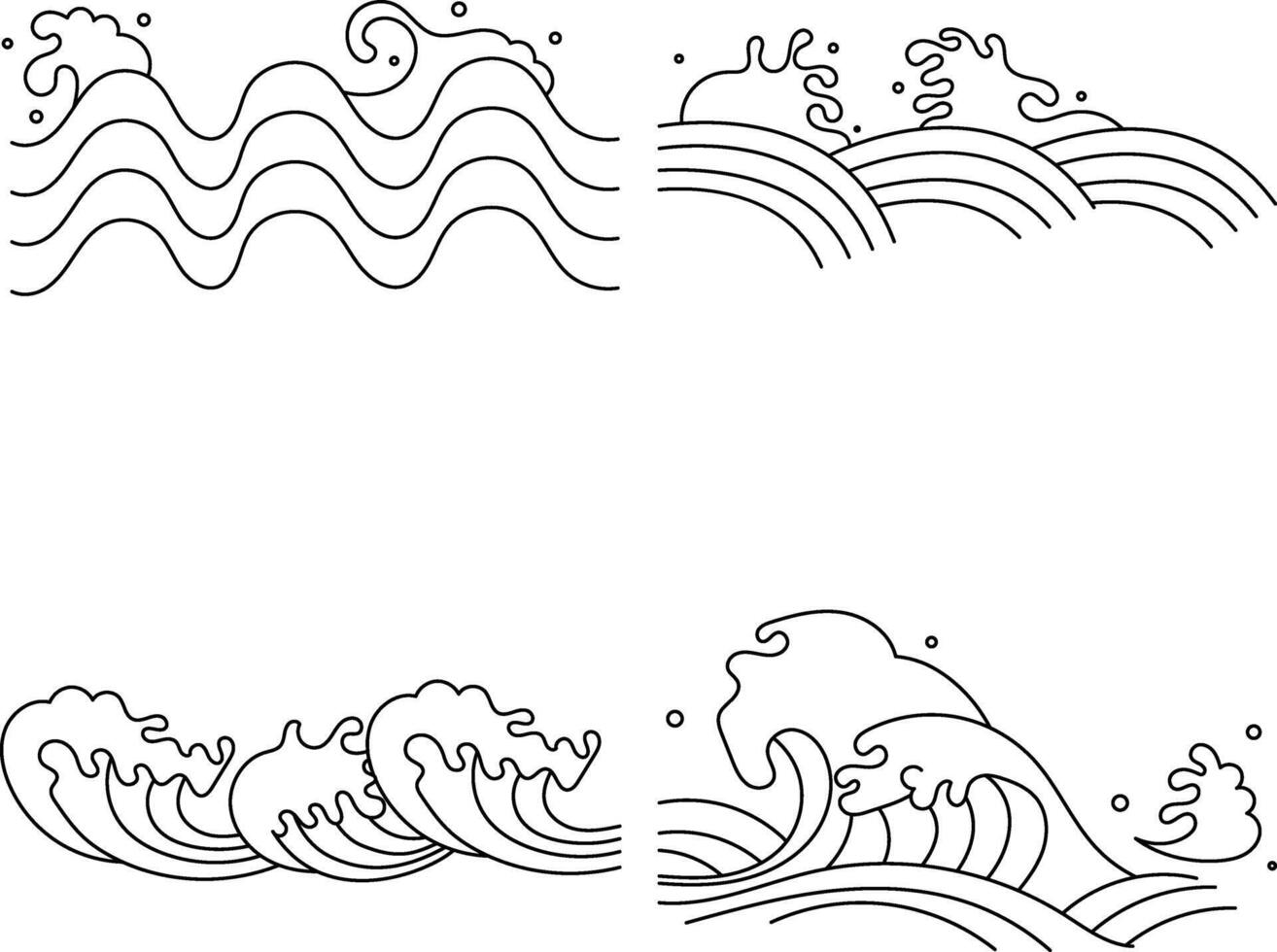 Set of Chinese Traditional Wave. Ornament Sea. Vector Icons