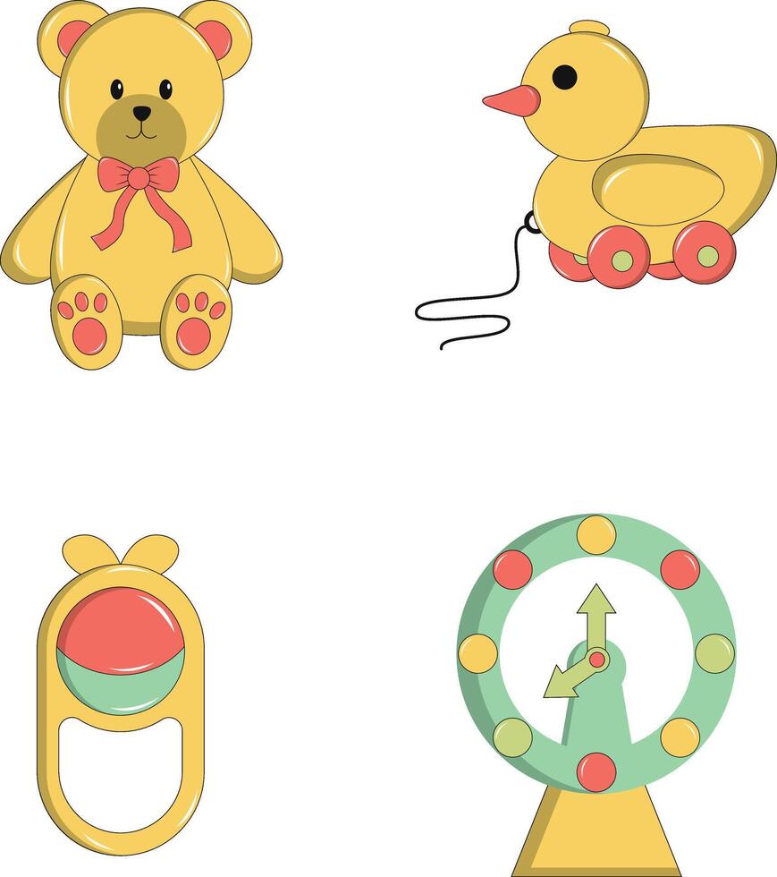 Set of Different Children's Toys. In Cartoon Design Style vector