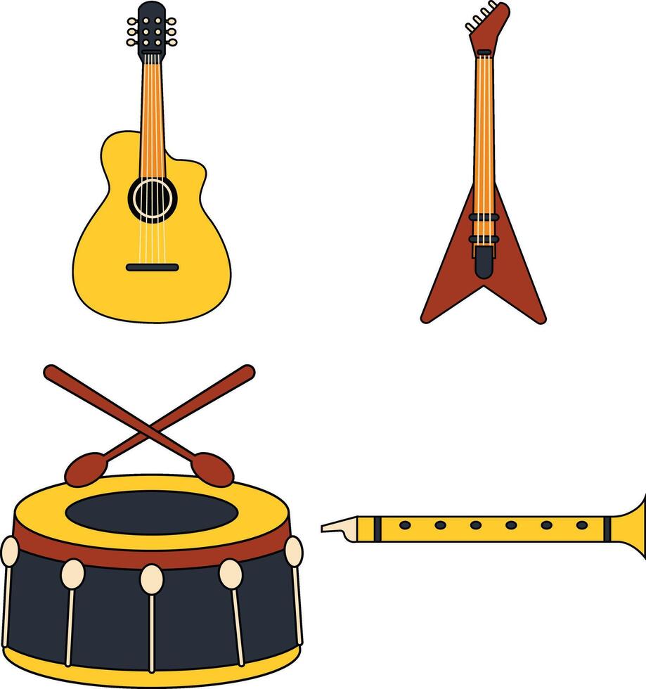 Musical Instruments Icon Set. Isolated On White Background vector