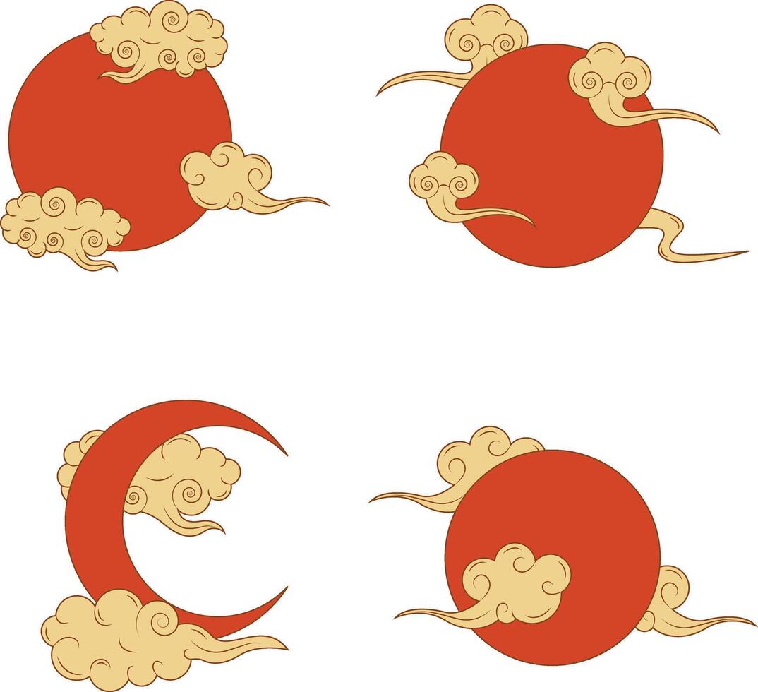 Set of Different Moon Chinese New Year. Oriental Asian Style. Vector Icons