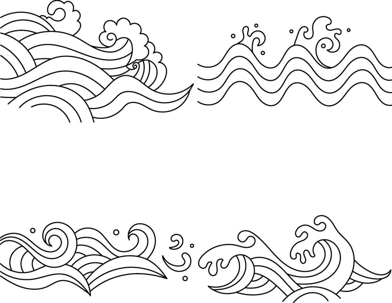 Set of Chinese Traditional Wave. Ornament Sea. Vector Icons