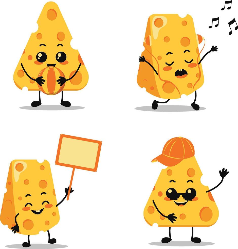 Cheese Lovers Day Character Icon Set. Isolated On White Background vector