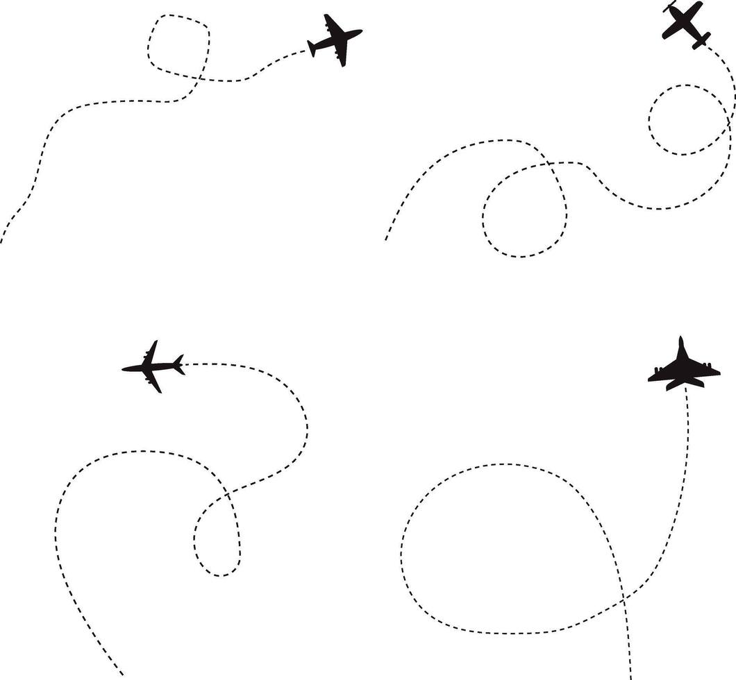 Set of Airplane Dotted. Airplane Routes. Isolated On White Background vector