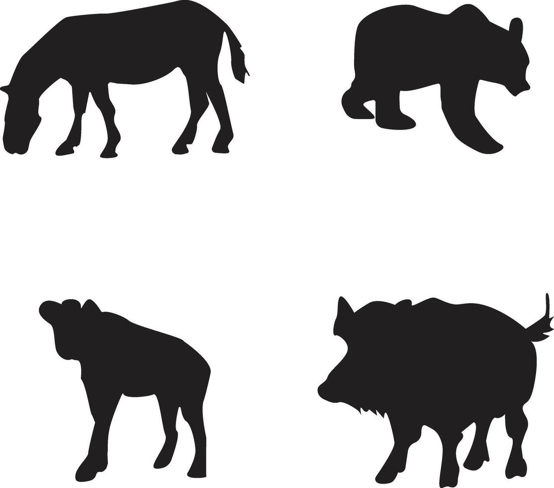 Wildlife Silhouette Set. In Various Animals. Vector Illustration