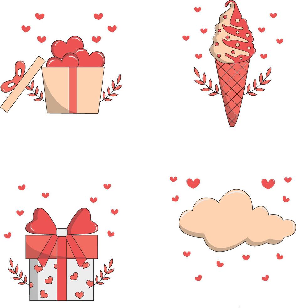 Valentine's Day Sticker. Vector Illustration Set