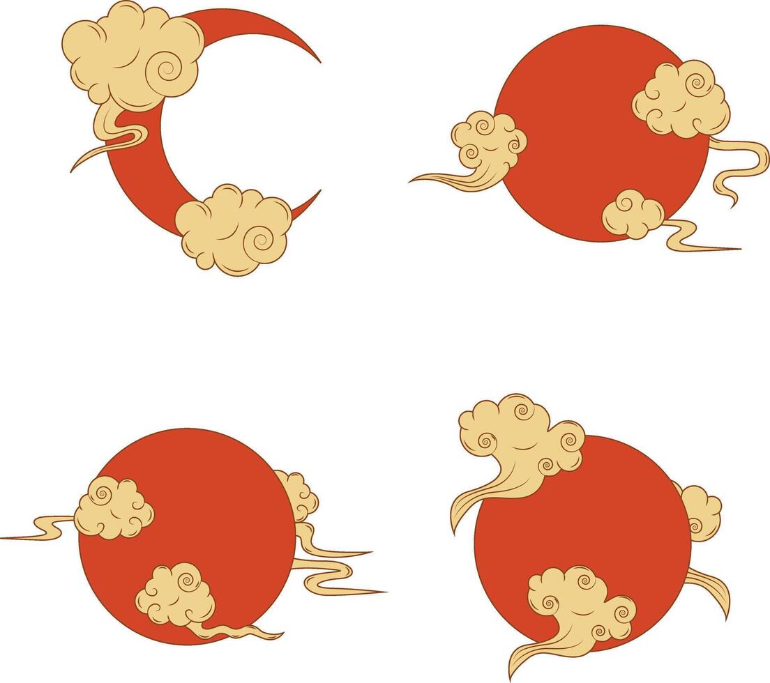 Set of Different Moon Chinese New Year. Oriental Asian Style. Vector Icons