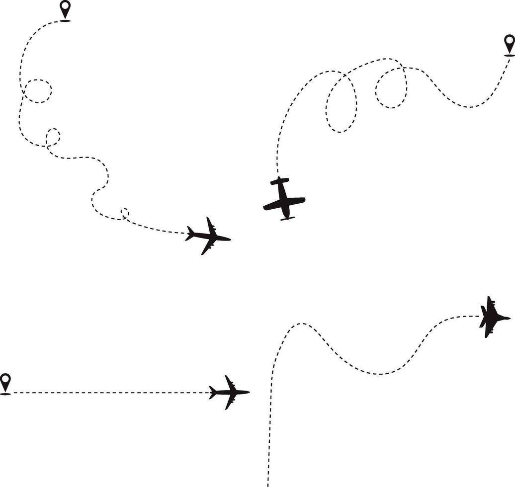 Set of Airplane Dotted. Airplane Routes. Isolated On White Background vector