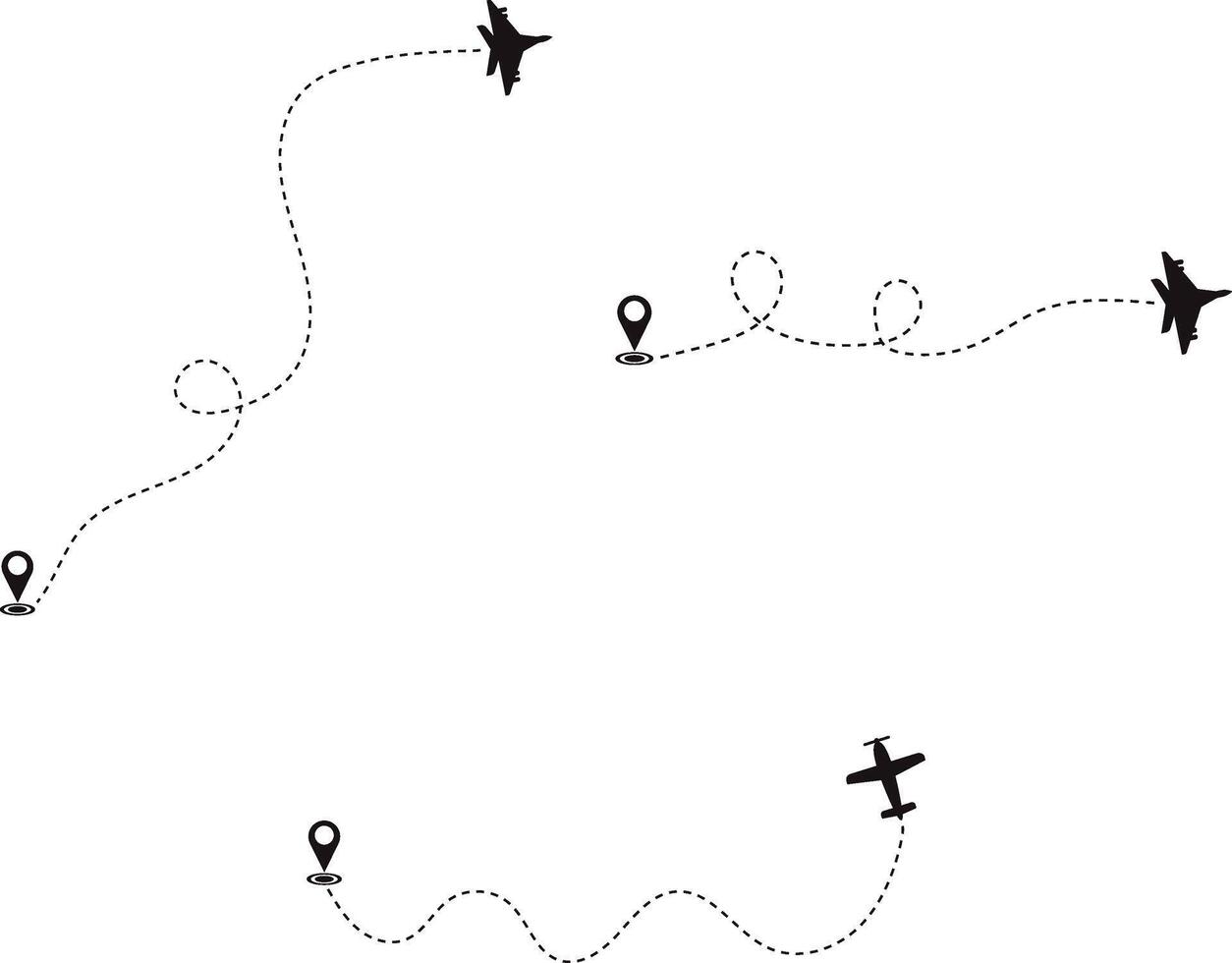 Set of Airplane Dotted. Airplane Routes. Isolated On White Background vector