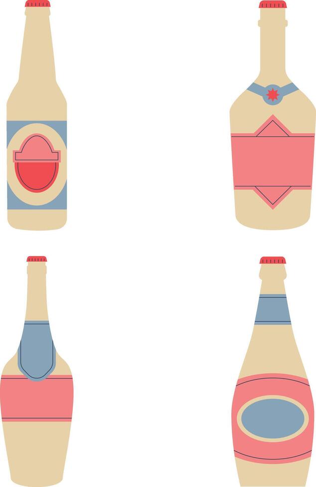 Flat Various Bottles Icons Set. vector