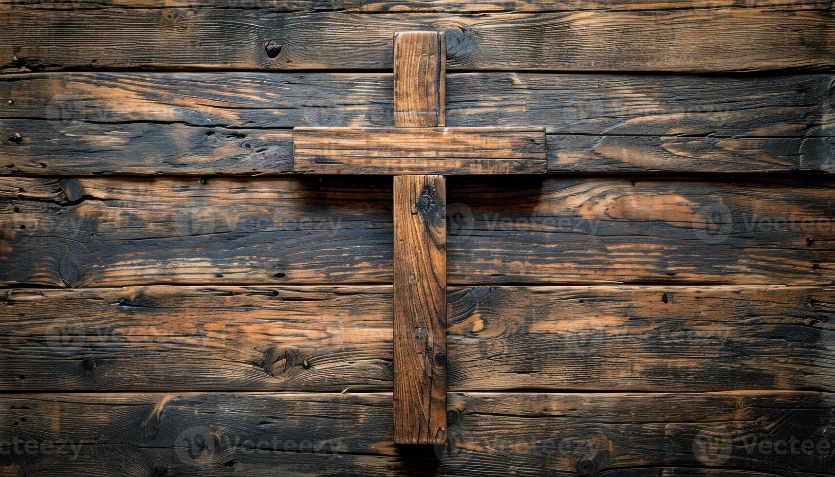 AI generated Wooden surface with a cross on vintage background, palm sunday greetings image photo