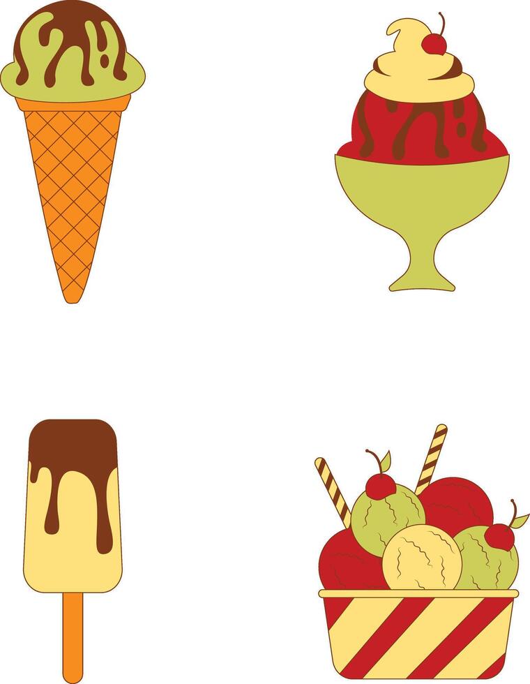 Set of Different Ice Cream Yummy. Colorful Cartoon Design. Isolated On White Background vector
