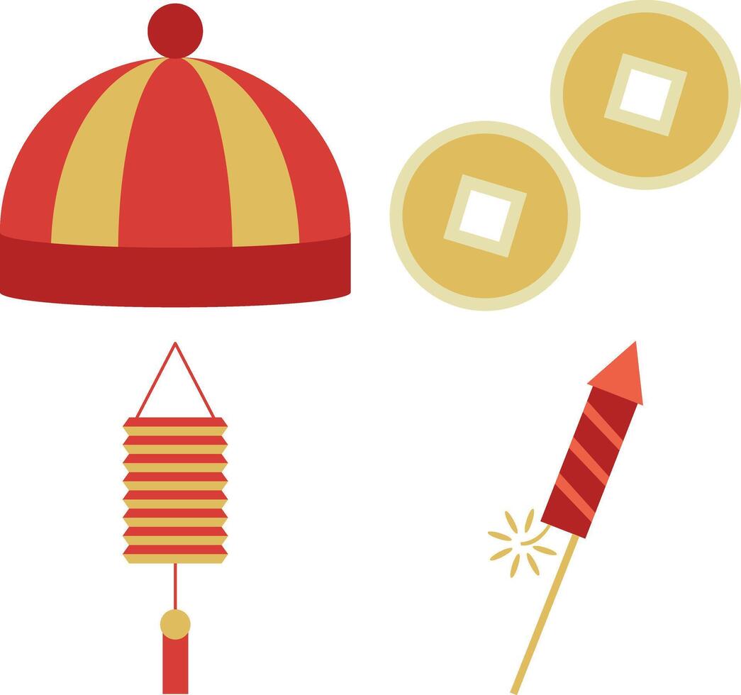 Set of Cute Chinese New Year Icon. Isolated Vector