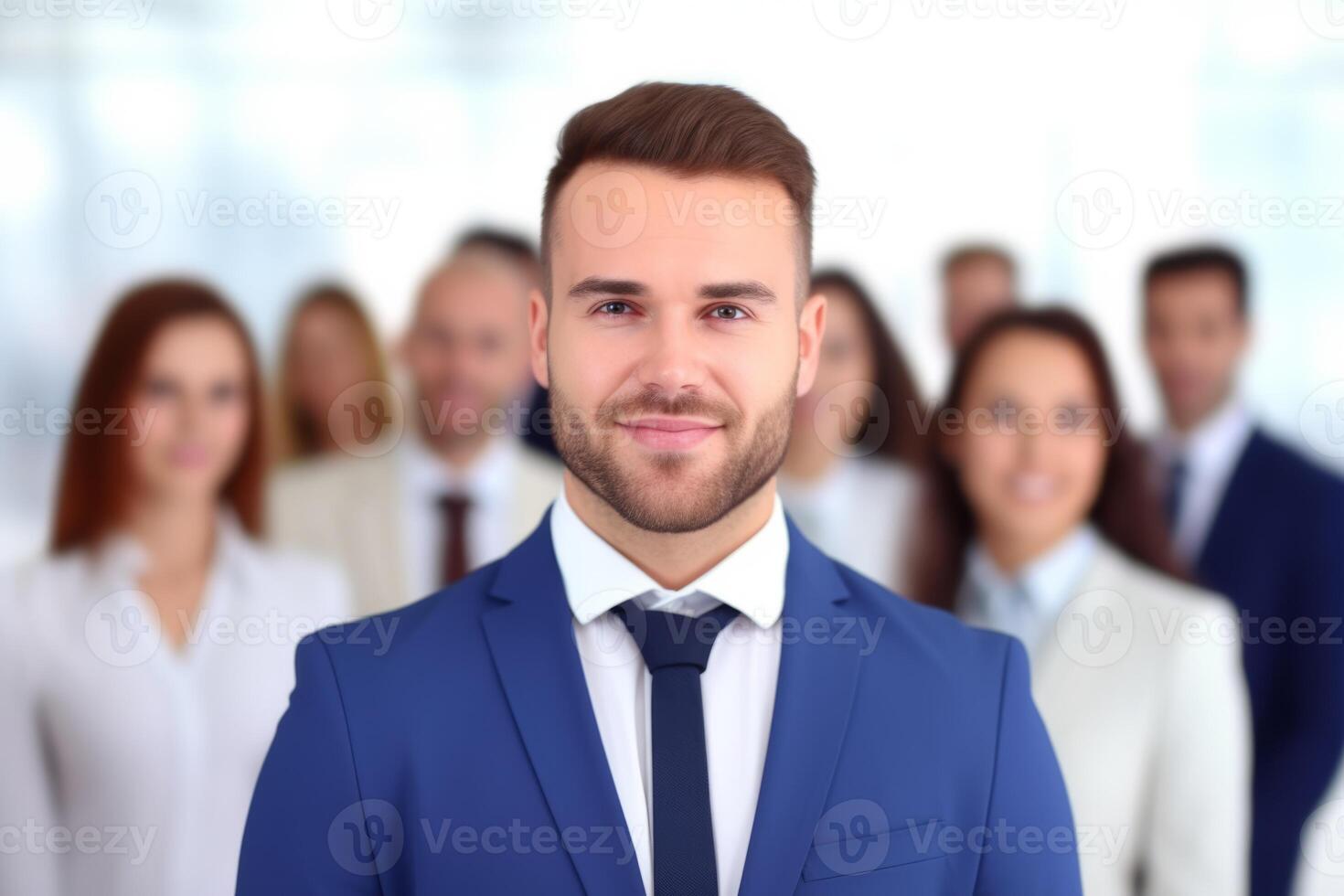AI Generated Happy man businessman business company entrepreneur startup employer finance. Group people talented team education future technologies infographics artificial intelligence neural networks photo