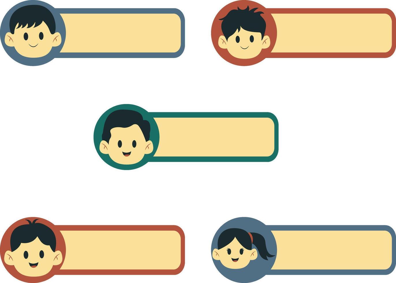 Cute Label Name Tag Icon Set. With Different Character vector