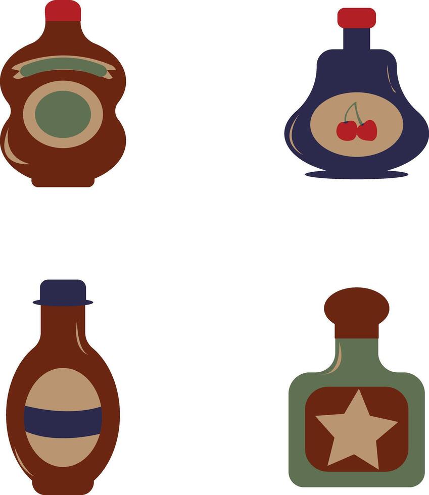 Various Bottles Icons Collection, Cartoon Design Style vector