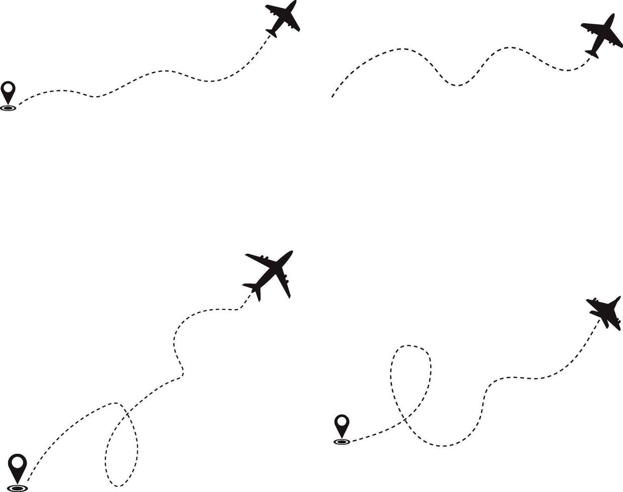 Set of Airplane Dotted. Airplane Routes. Isolated On White Background vector