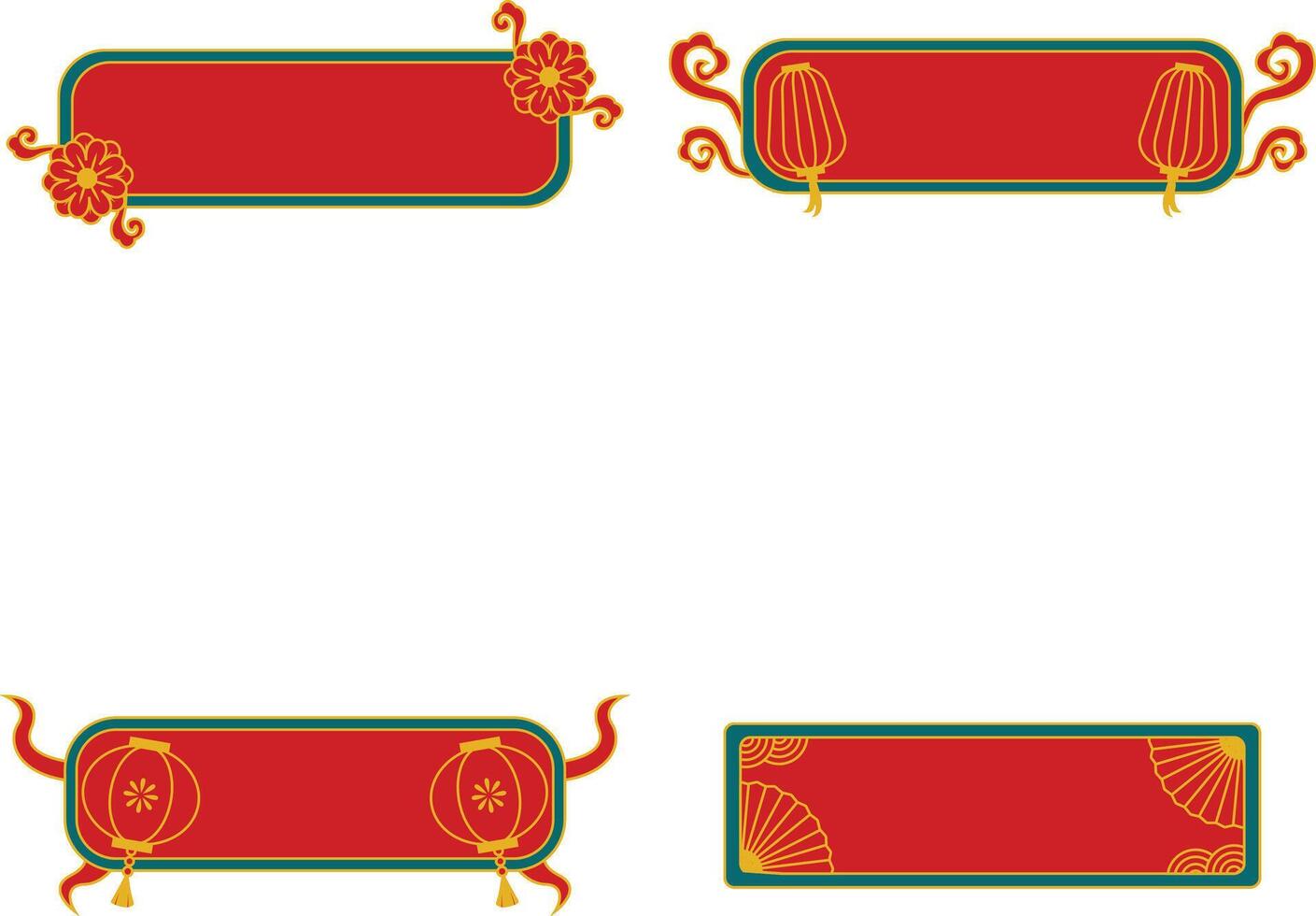 Set of Red Chinese Title Frame. Isolated On White Background vector