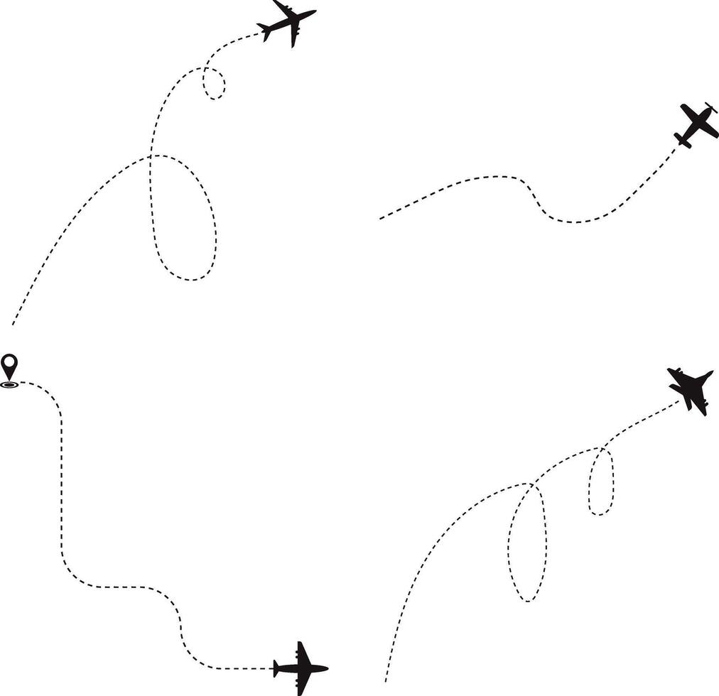 Set of Airplane Dotted. Airplane Routes. Isolated On White Background vector