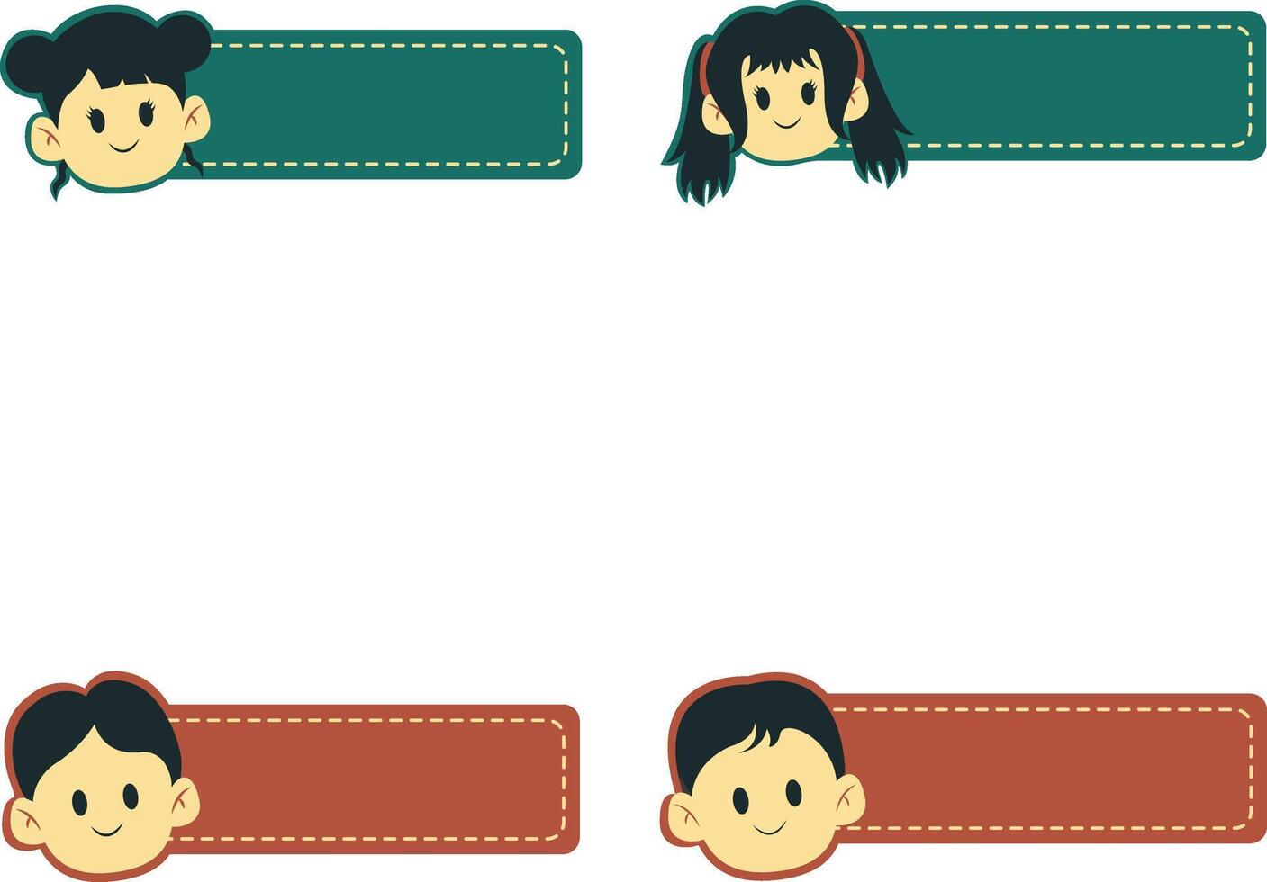 Cute Label Name Tag Icon Set. With Different Character vector