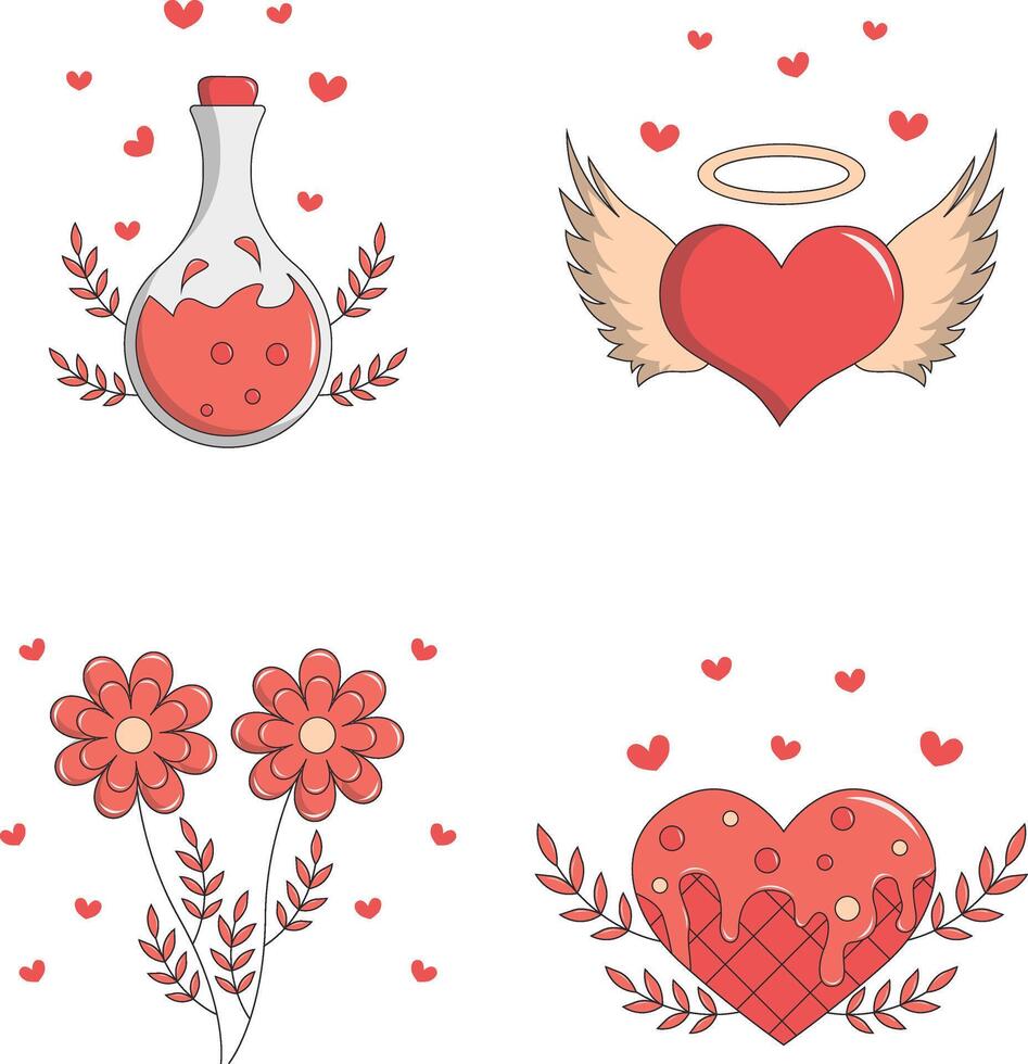 Valentine's Day Sticker. Vector Illustration Set