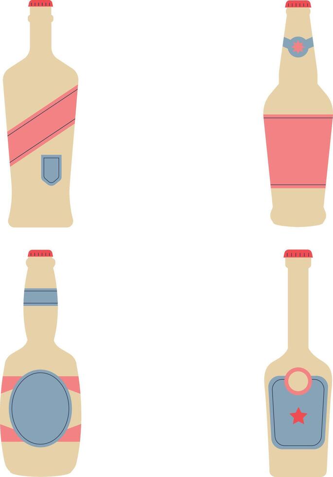 Flat Various Bottles Icons Set. vector