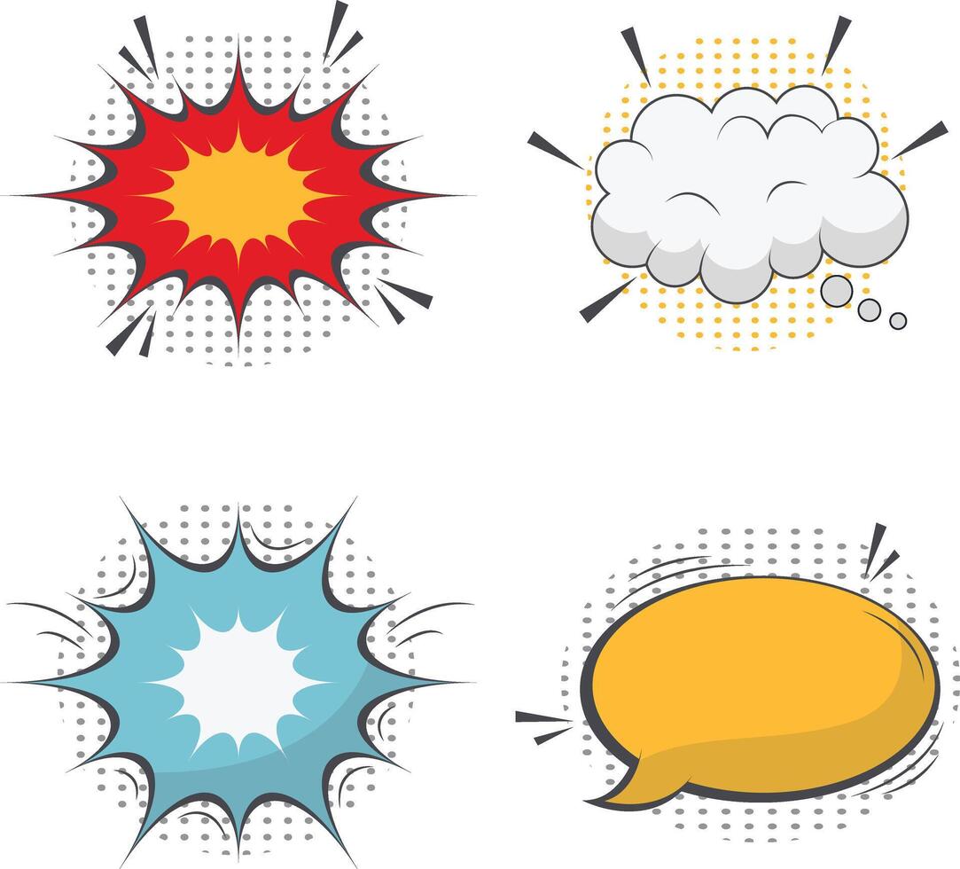 Comic Dynamic Icon Set. For Cartoon Effects in Comics. Halftone Comic Elements. Isolated Vector