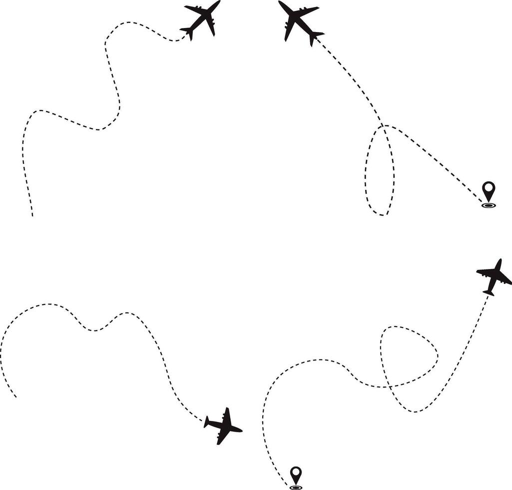 Set of Airplane Dotted. Airplane Routes. Isolated On White Background vector