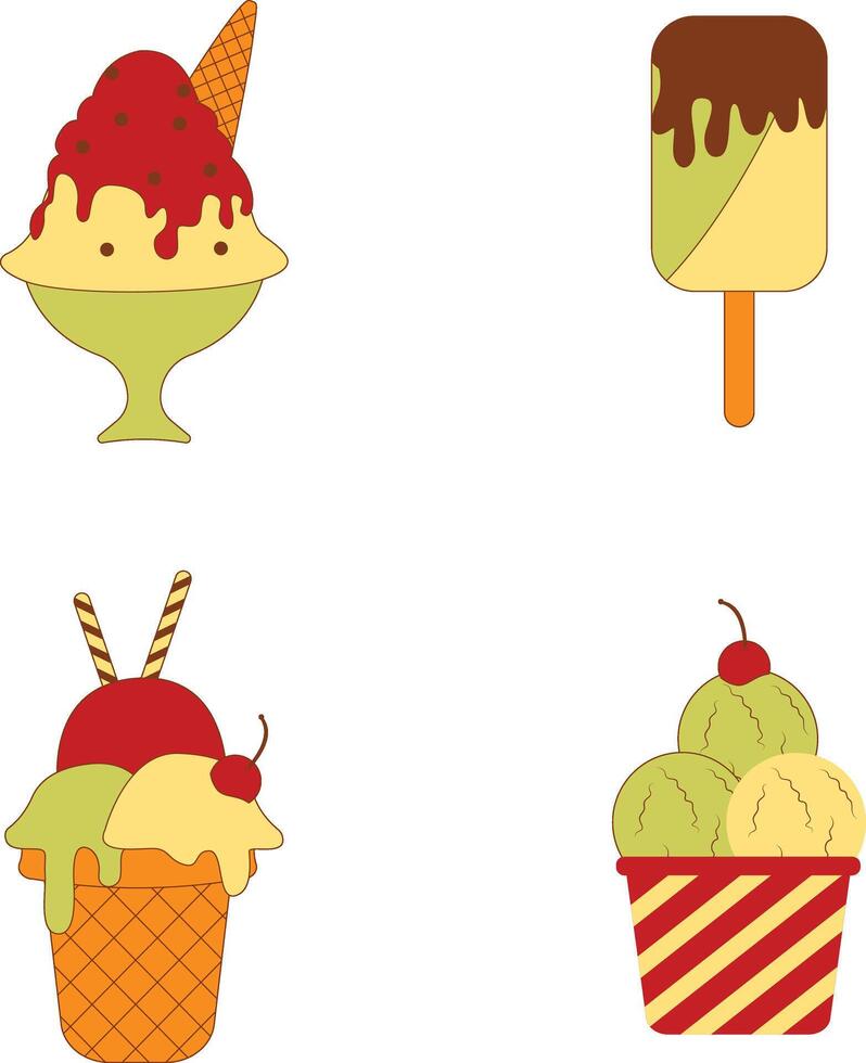 conjunto de diferente hielo crema delicioso. vistoso dibujos animados diseño. aislado en blanco antecedentes vector
