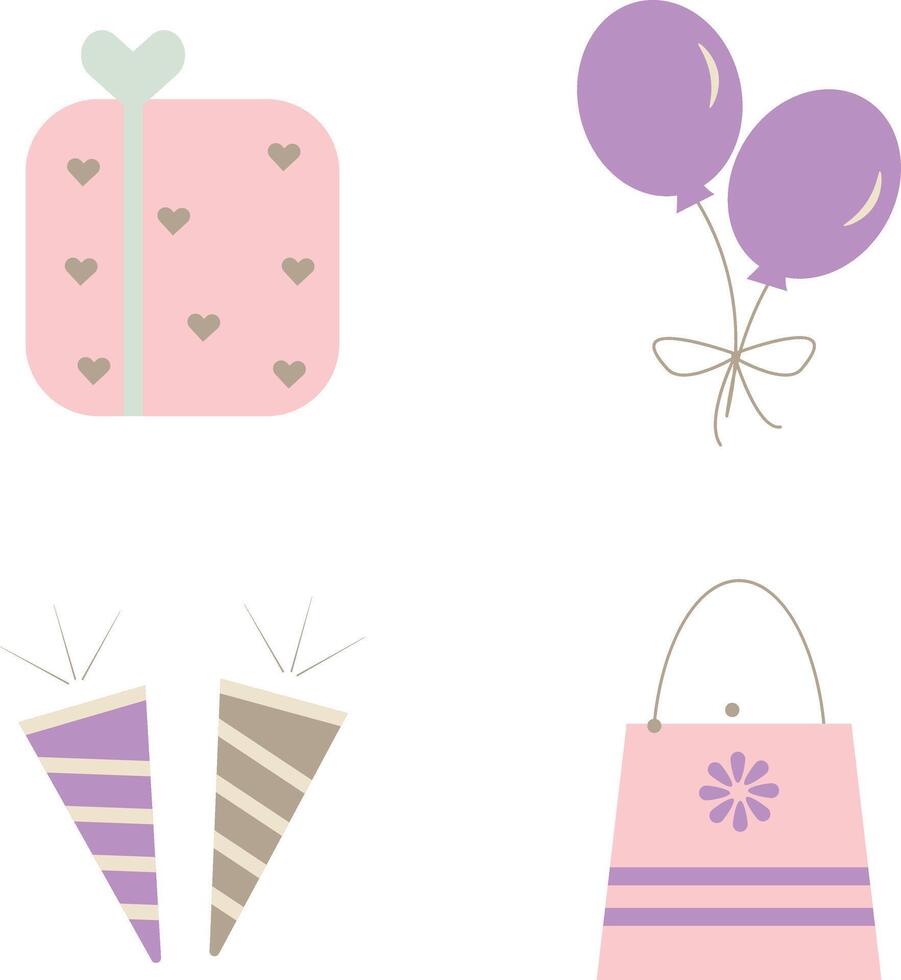 Party Decoration Elements Set. Flat Vector Illustration