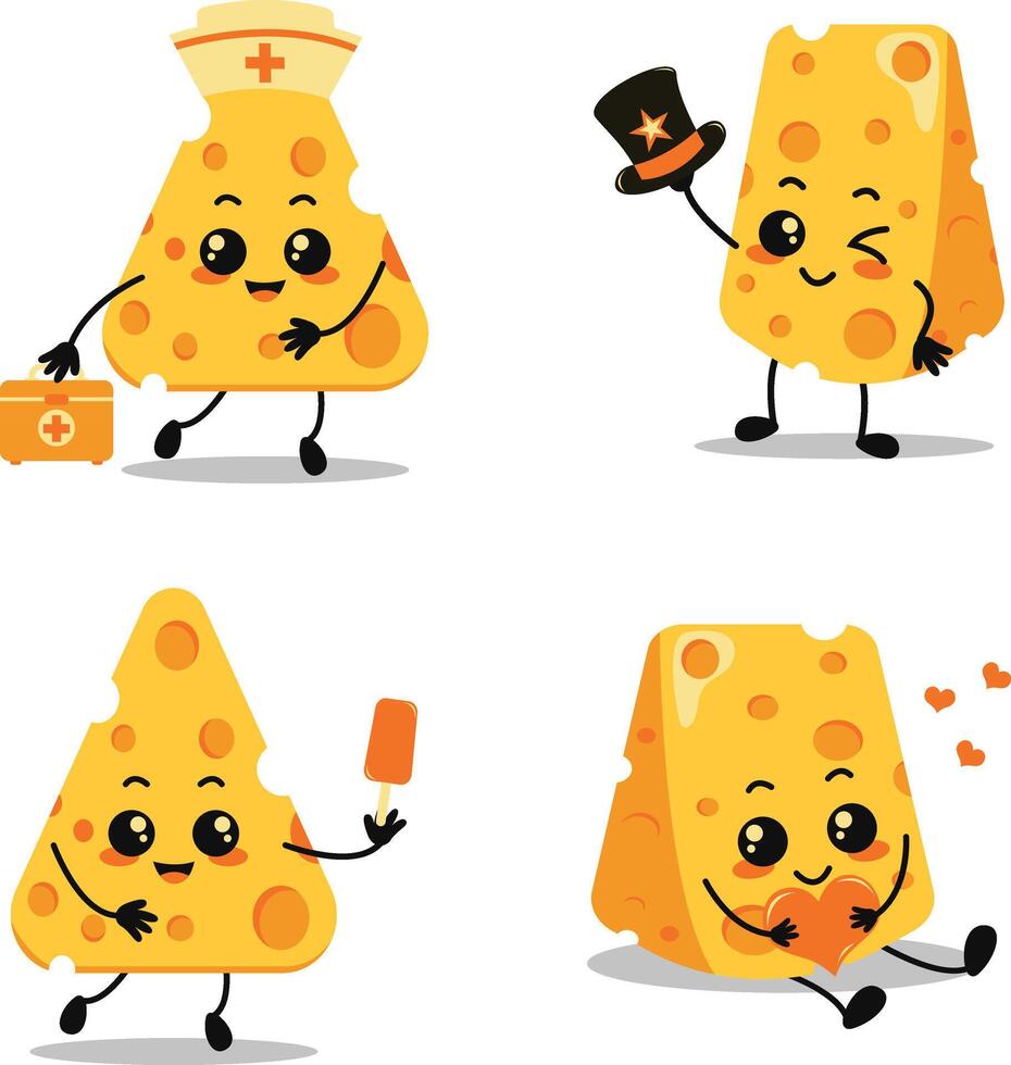 Cheese Lovers Day Character Icon Set. Isolated On White Background vector