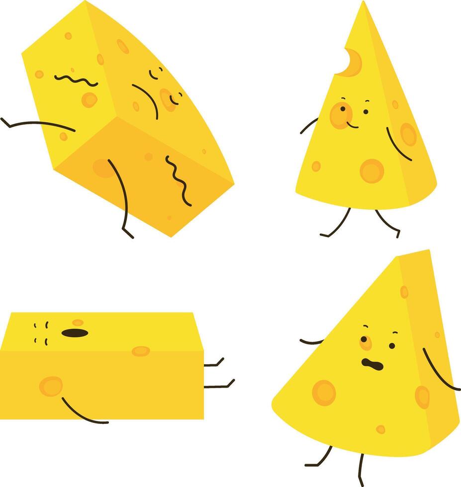 Cheese Lovers Day Character Collection. Flat Cartoon Shapes. Isolated Vector