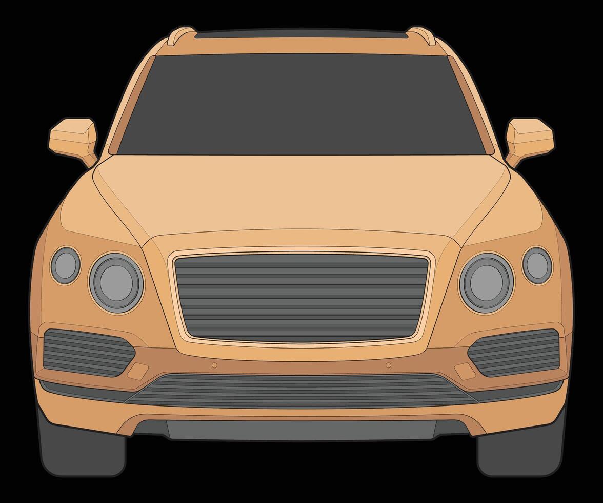 front view Vector Illustration of Isolated highlight  color car on black background, Vehicle in a Flat Cartoon Style.