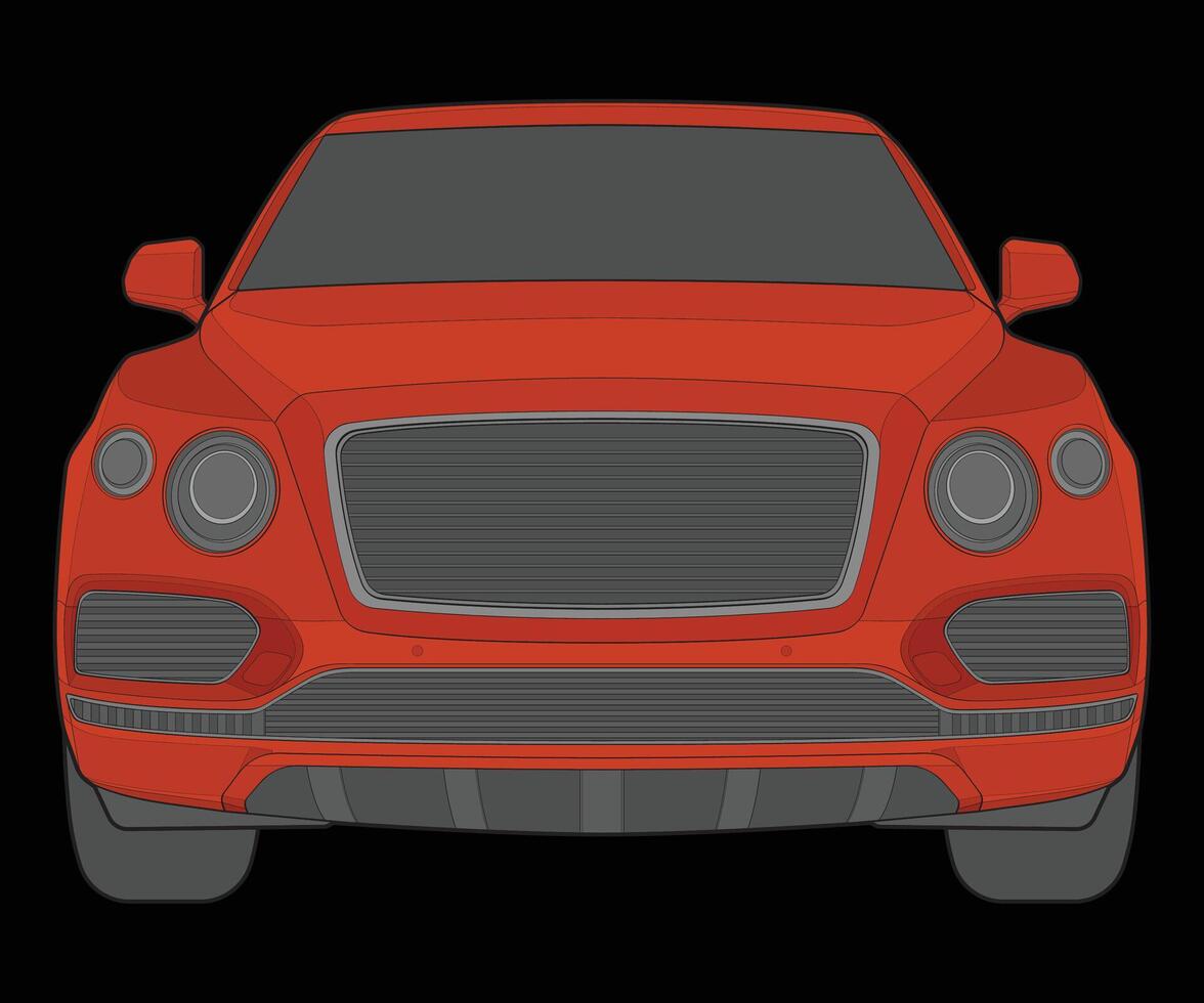 front view Vector Illustration of Isolated highlight  color car on black background, Vehicle in a Flat Cartoon Style.