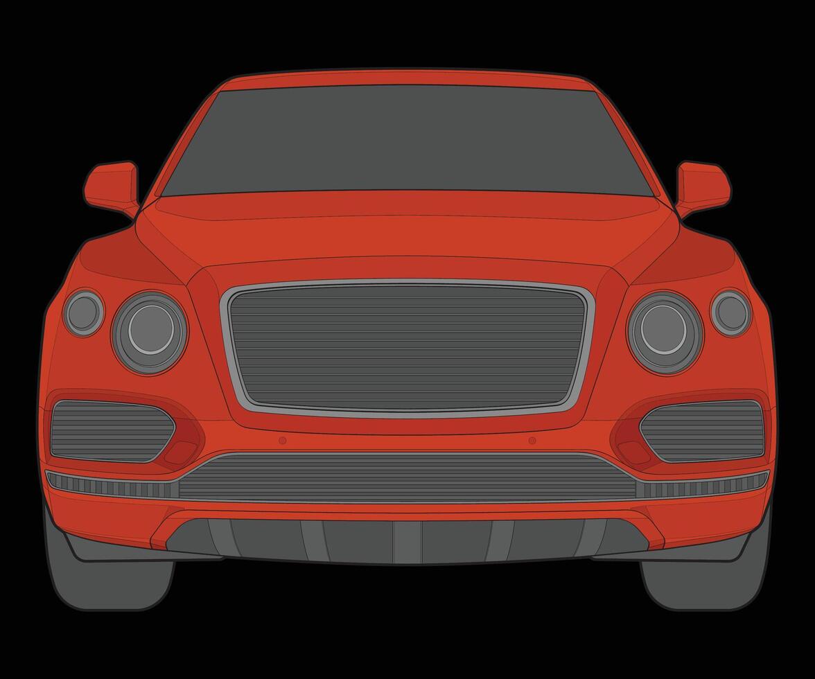 front view Vector Illustration of Isolated highlight  color car on black background, Vehicle in a Flat Cartoon Style.