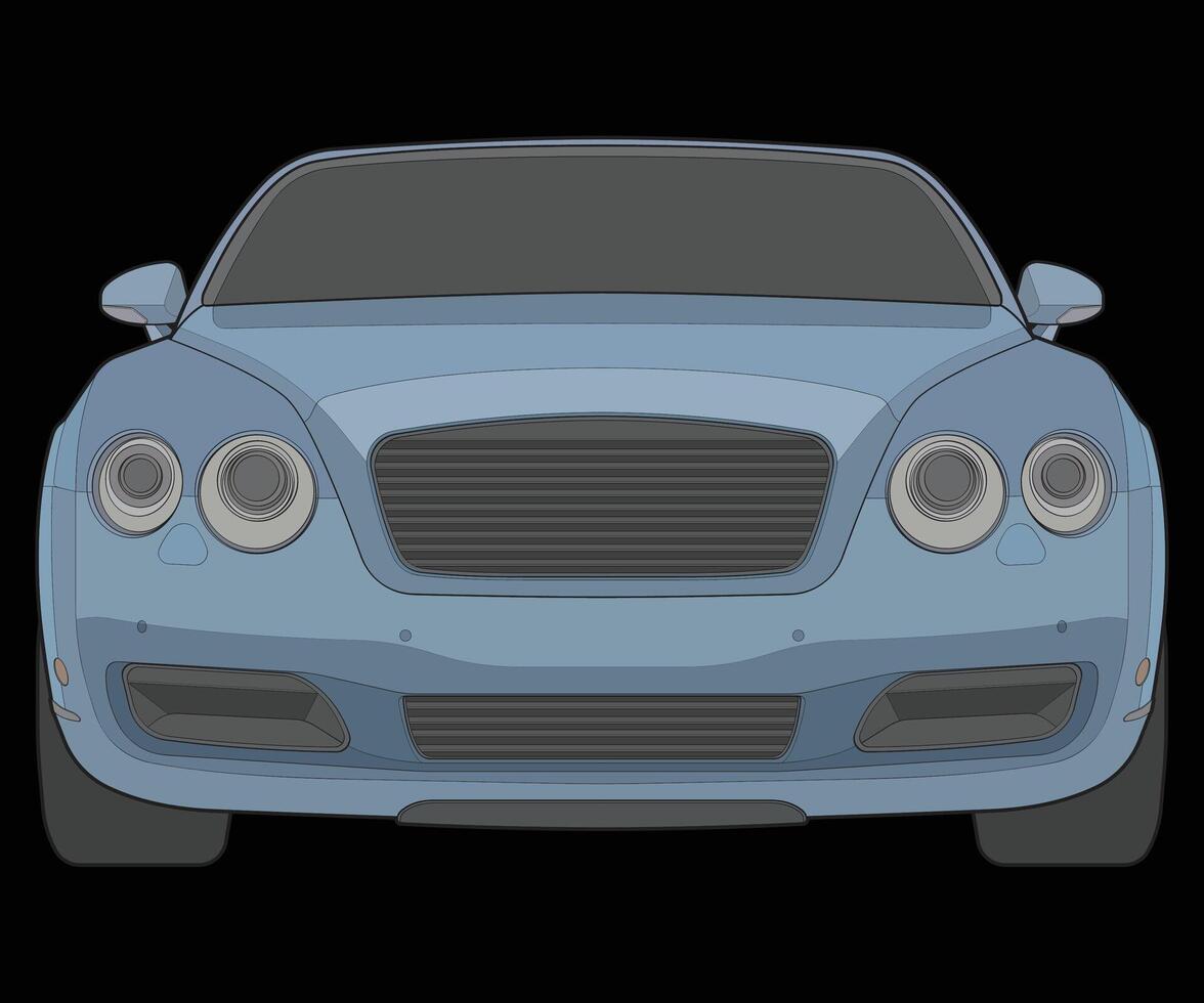 frente ver vector ilustración de aislado realce color coche en negro fondo, vehículo en un plano dibujos animados estilo.